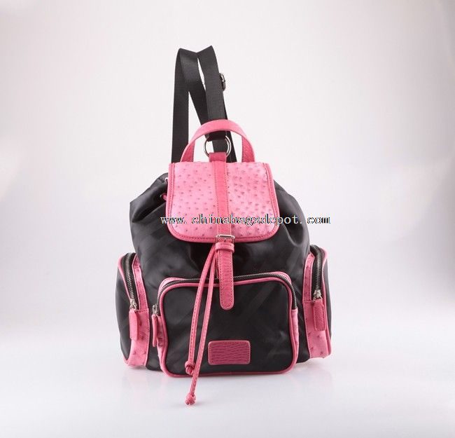 Sac de sac à dos en nylon fantaisie cordon PU avec peau d’autruche