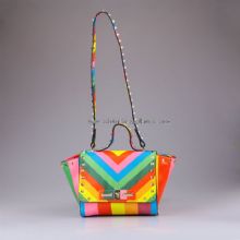 Rainbow printing PU mini satchel bag images