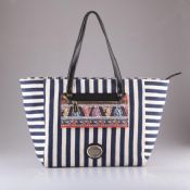 Printed pocket big capacity stripe canvas tote bag images