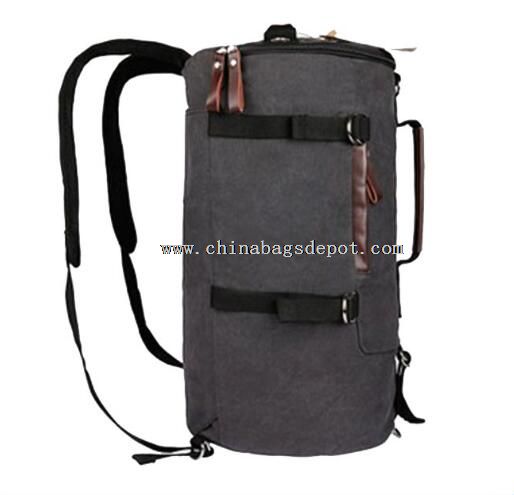 Multifunctional cylinder travelling canvas laptop backpack