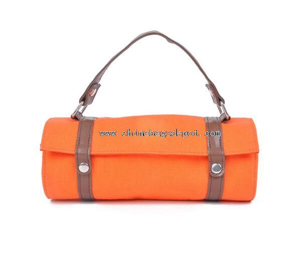 Orange pencil bags with hand pu strap