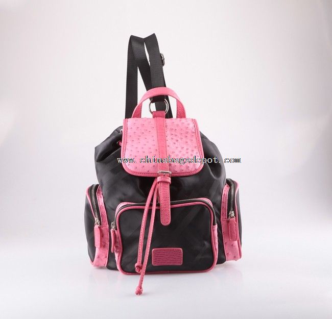 PU drawstring fancy nylon backpack bag with ostrich skin