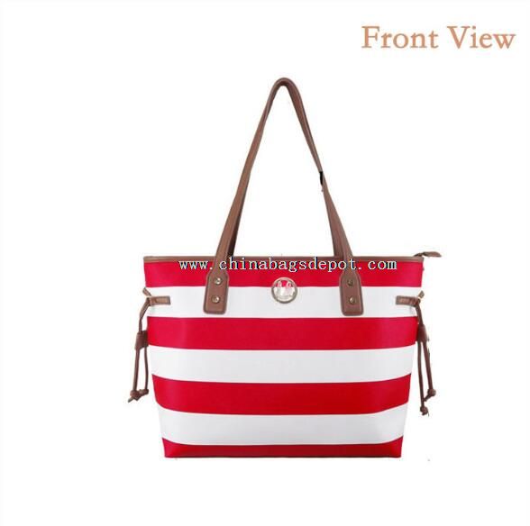 PU Female Shopping Bag With Stripes