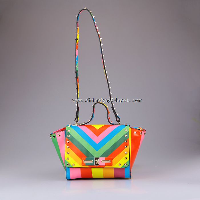 Arco iris impresión PU satchel mini bolsa