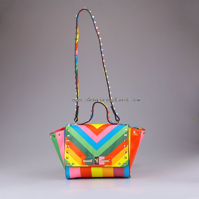 Rainbow printing PU mini satchel bag