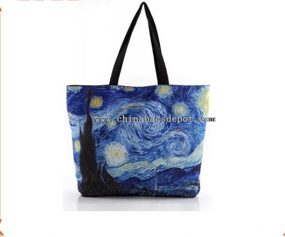 Starry Night Print Tote canvas shopping bag