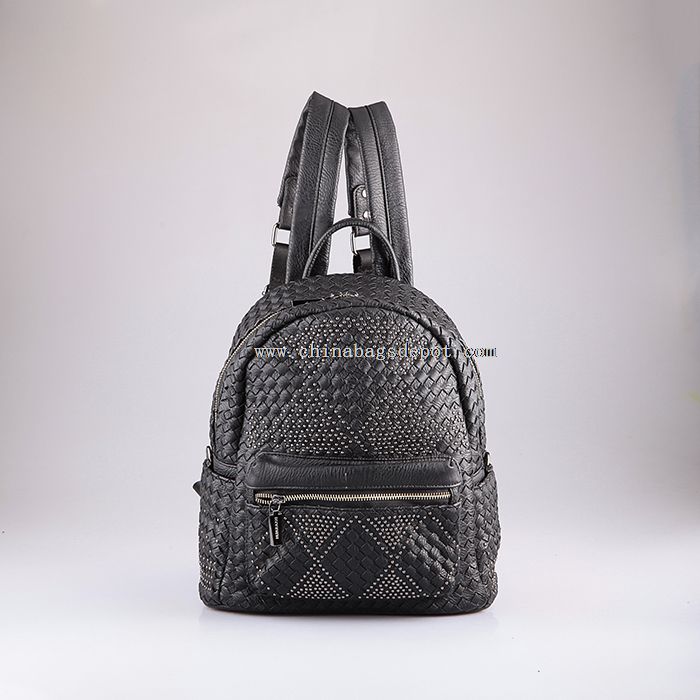 Weaving PU unisex studs designer backpack