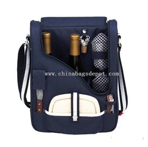 Wine bottle coles cooler bag with picnic utensils for 2 person