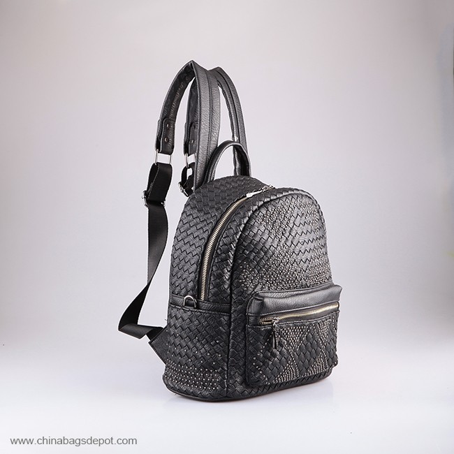 Weaving PU unisex studs designer backpack