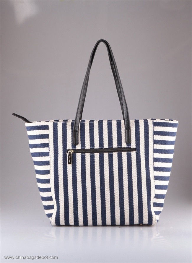 Printed pocket big capacity stripe canvas tote bag