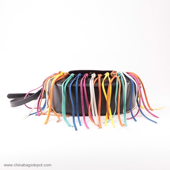 Rainbow fringe smooth PU tassel women shoulder bags