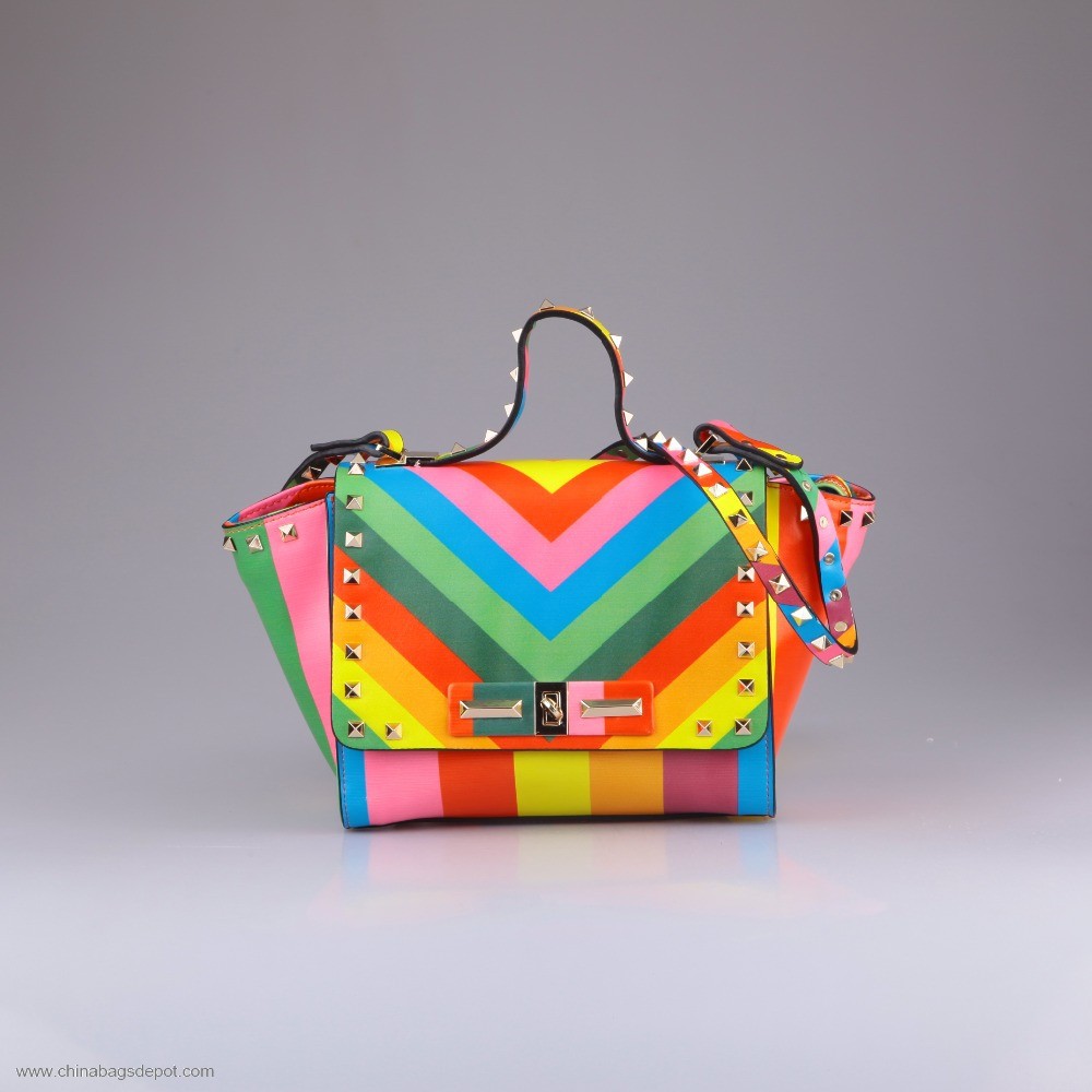  Rainbow printing PU mini satchel bag  