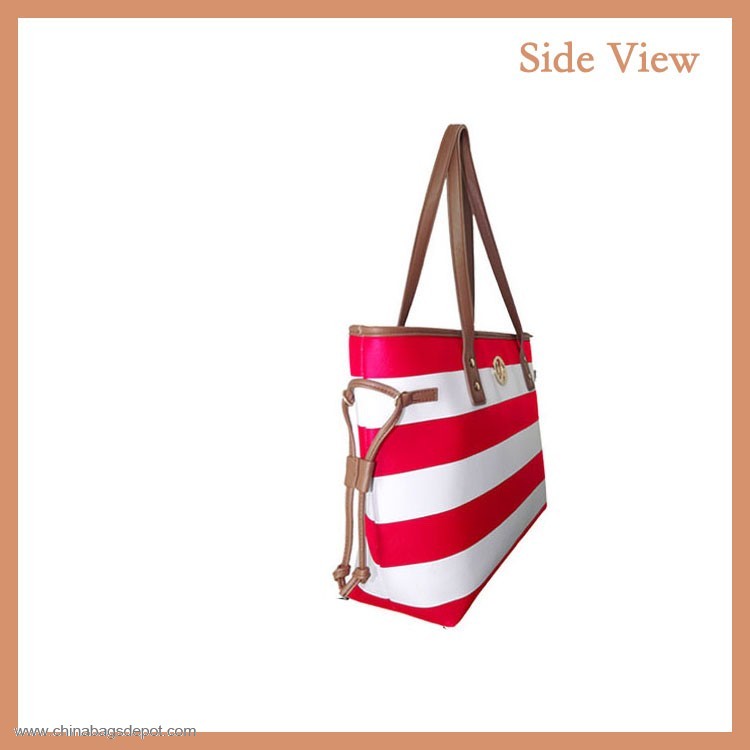 PU Female Shopping Bag With Stripes