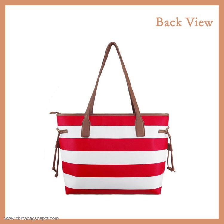 PU Female Shopping Bag With Stripes