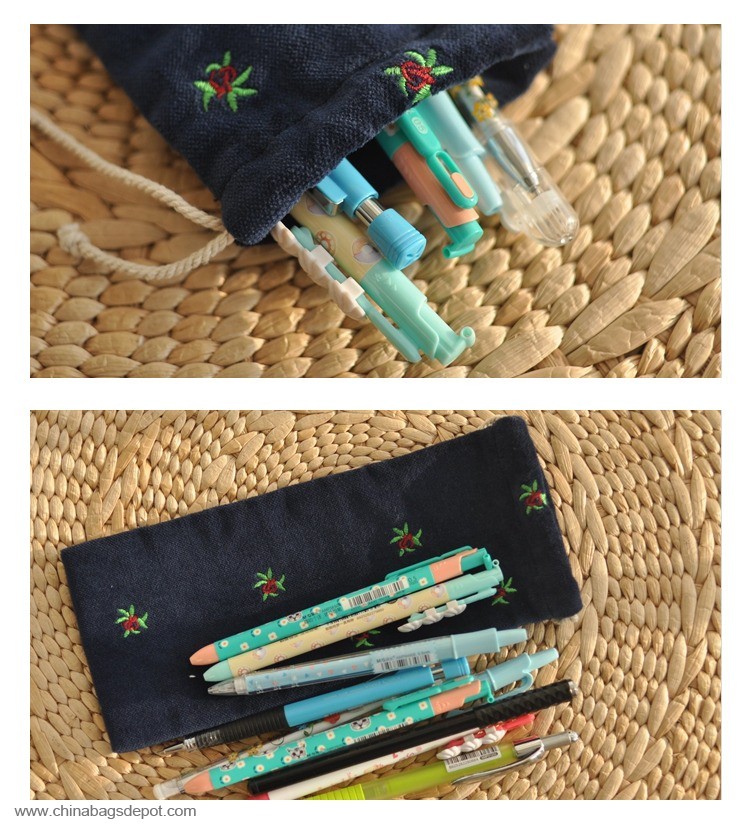 Drawstring cotton pencil bags