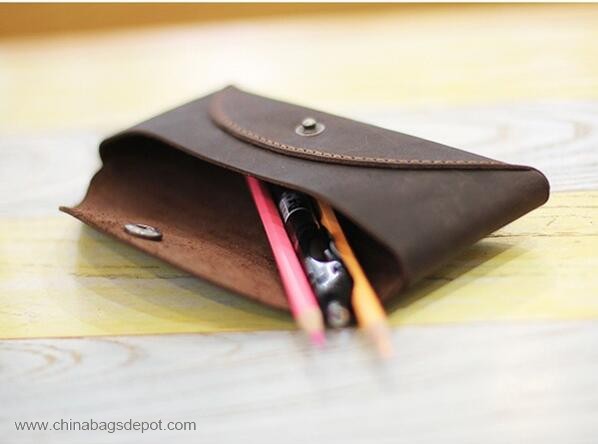 Button cowhide pencil pouch