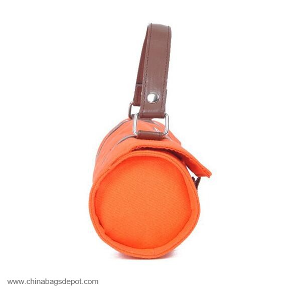 Orange pencil bags with hand pu strap